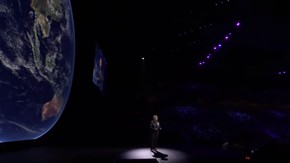 Nvidia CEO Jensen Huang unveils Earth-2. Image: Nvidia/YouTube.